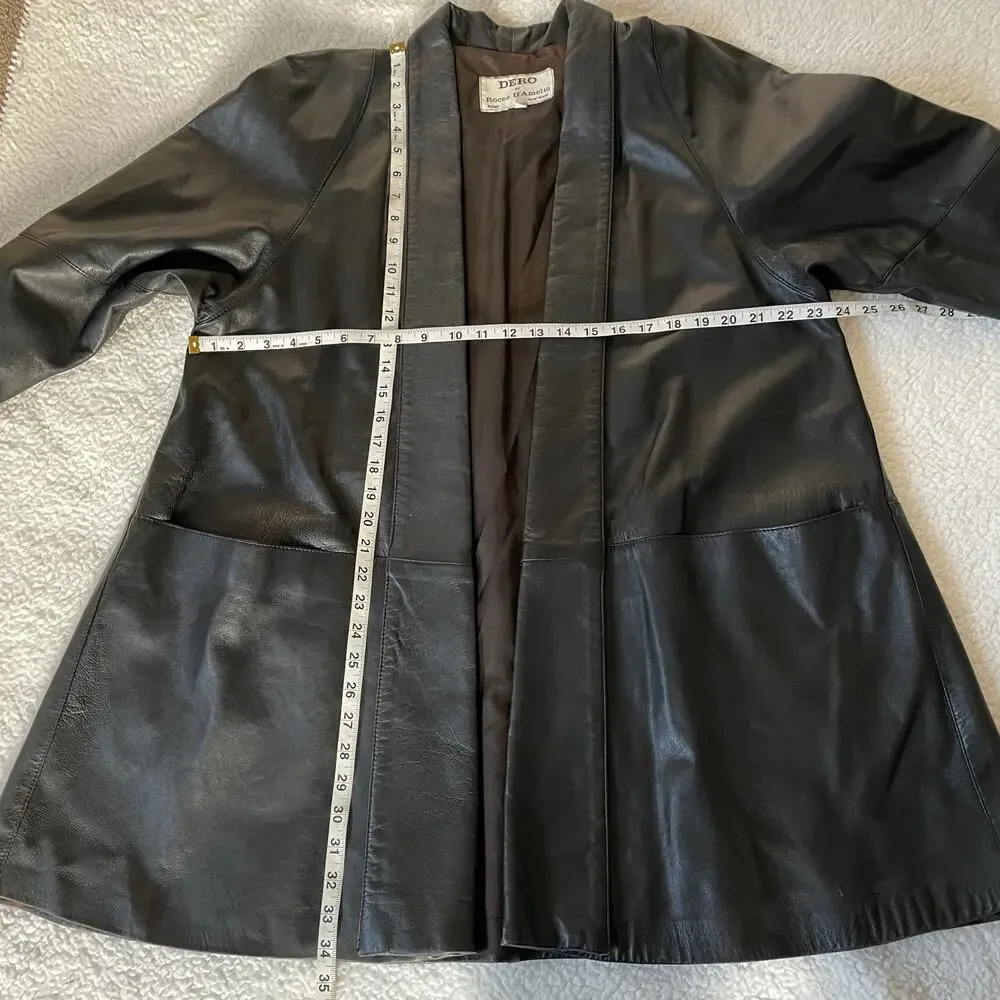 Vintage DERO Rocco D’Amelio Oversized Black Leather Open Front Coat Jacket